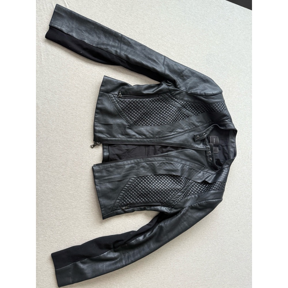 BCBGMAXAZRIA Black Faux Leather Quilted Moto Jacket M RPY4F933-001